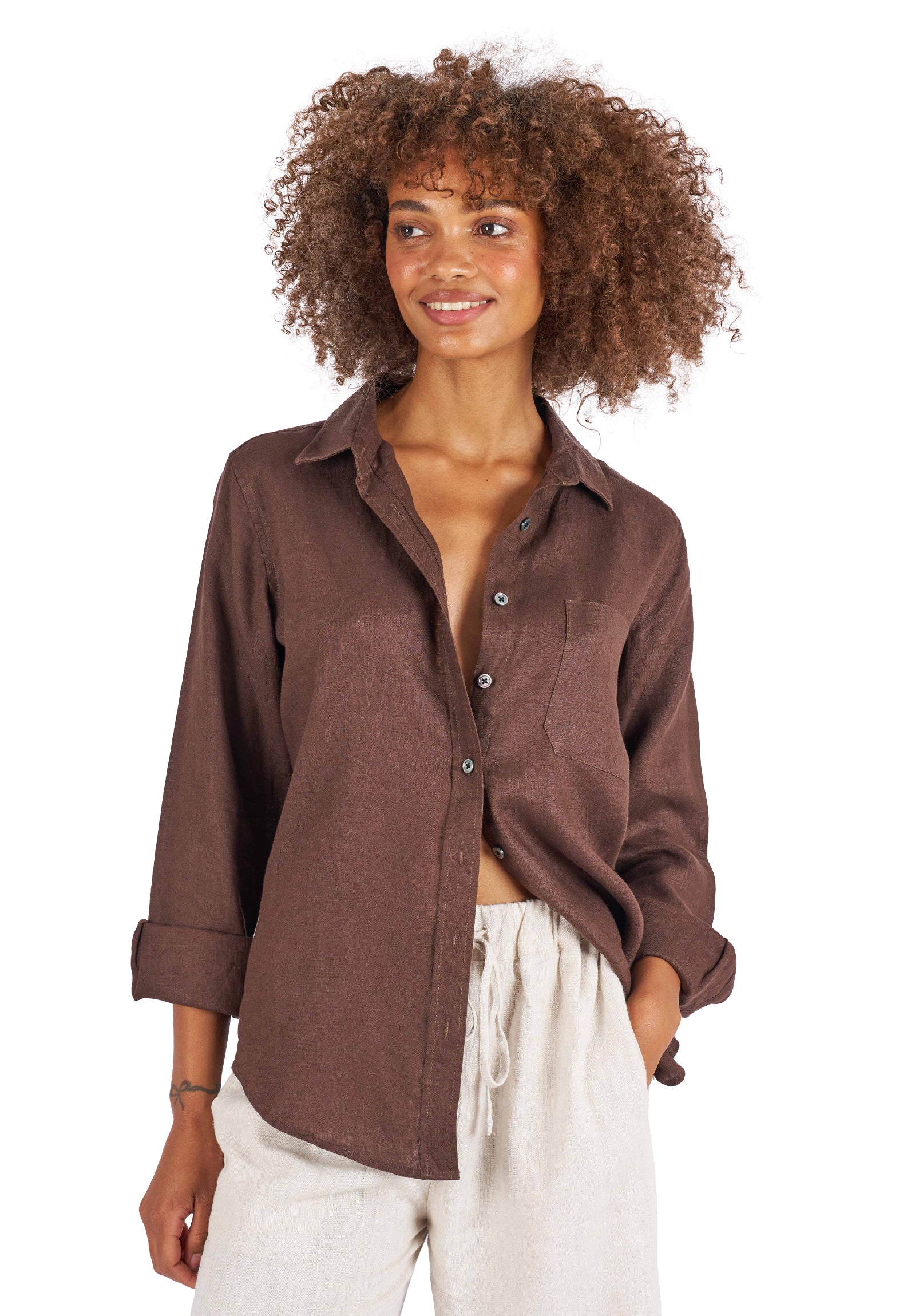 Iris Coffee Classic Fit Linen Shirt – camixa.com