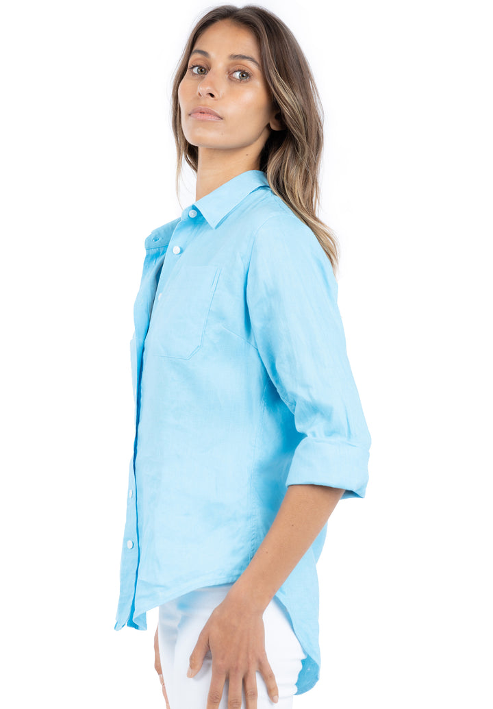 Iris Aqua, Relaxed Linen Shirt