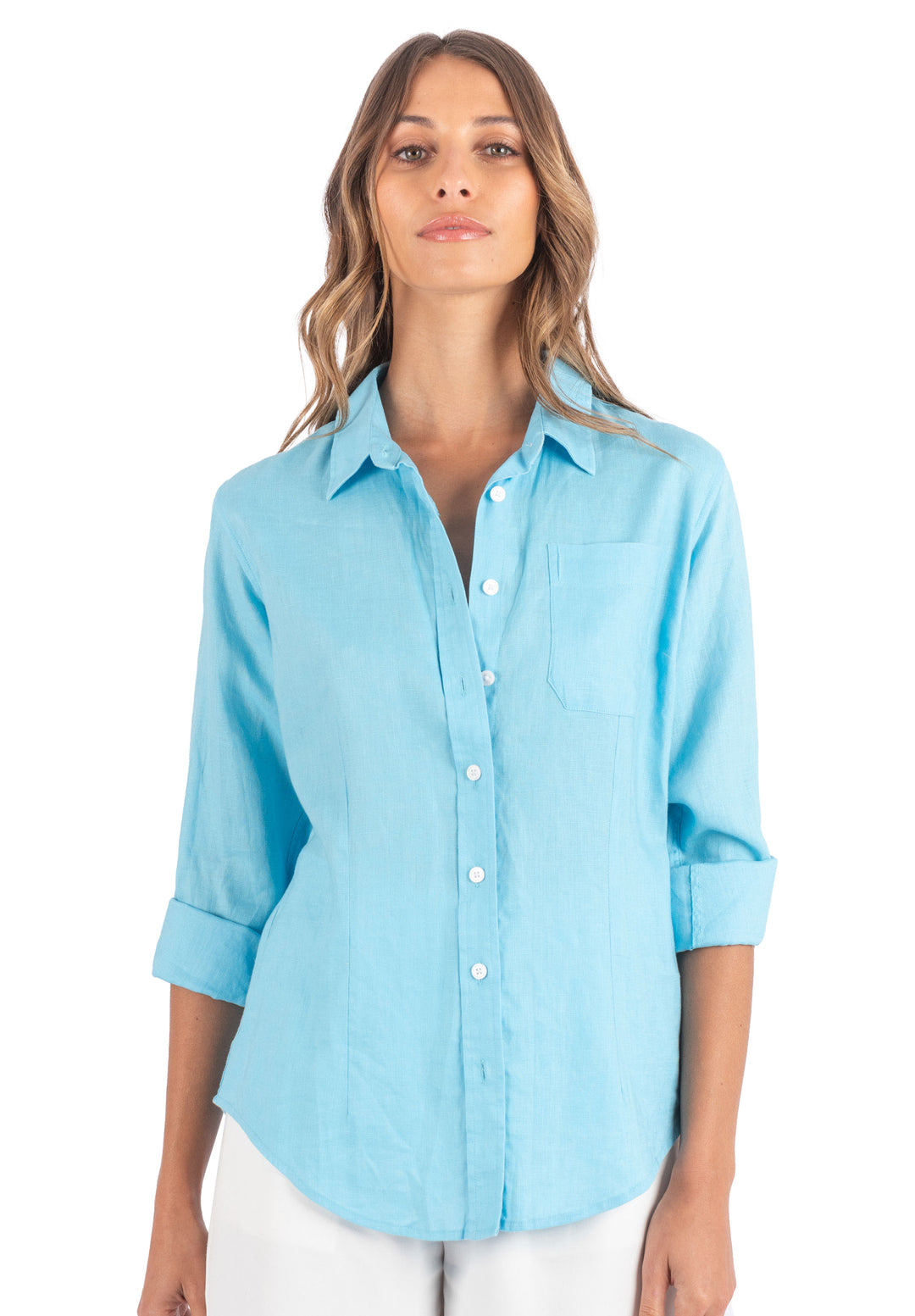 Iris Aqua, Relaxed Linen Shirt – Camixa Usa