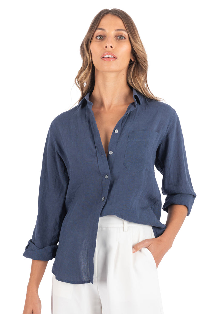 Iris Washed Blue Relaxed Fit Linen Shirt