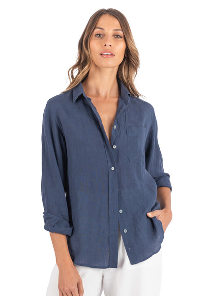 Iris Washed Blue Classic Fit Linen Shirt – camixa.com