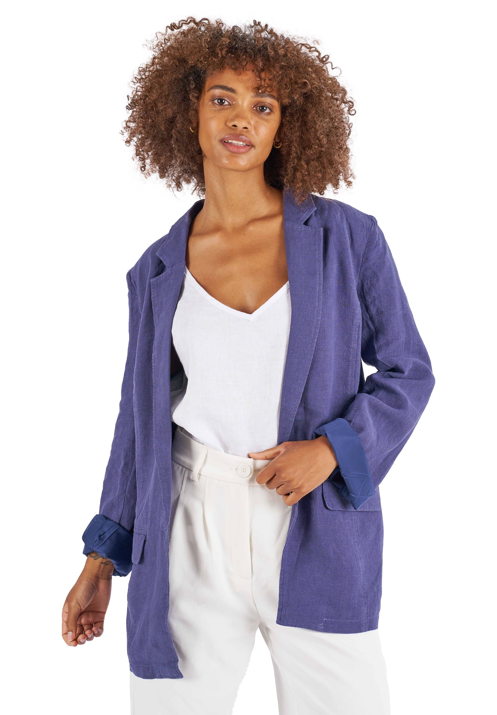 Jackie Blue Oversized Blazer in Pure Linen – camixa.com