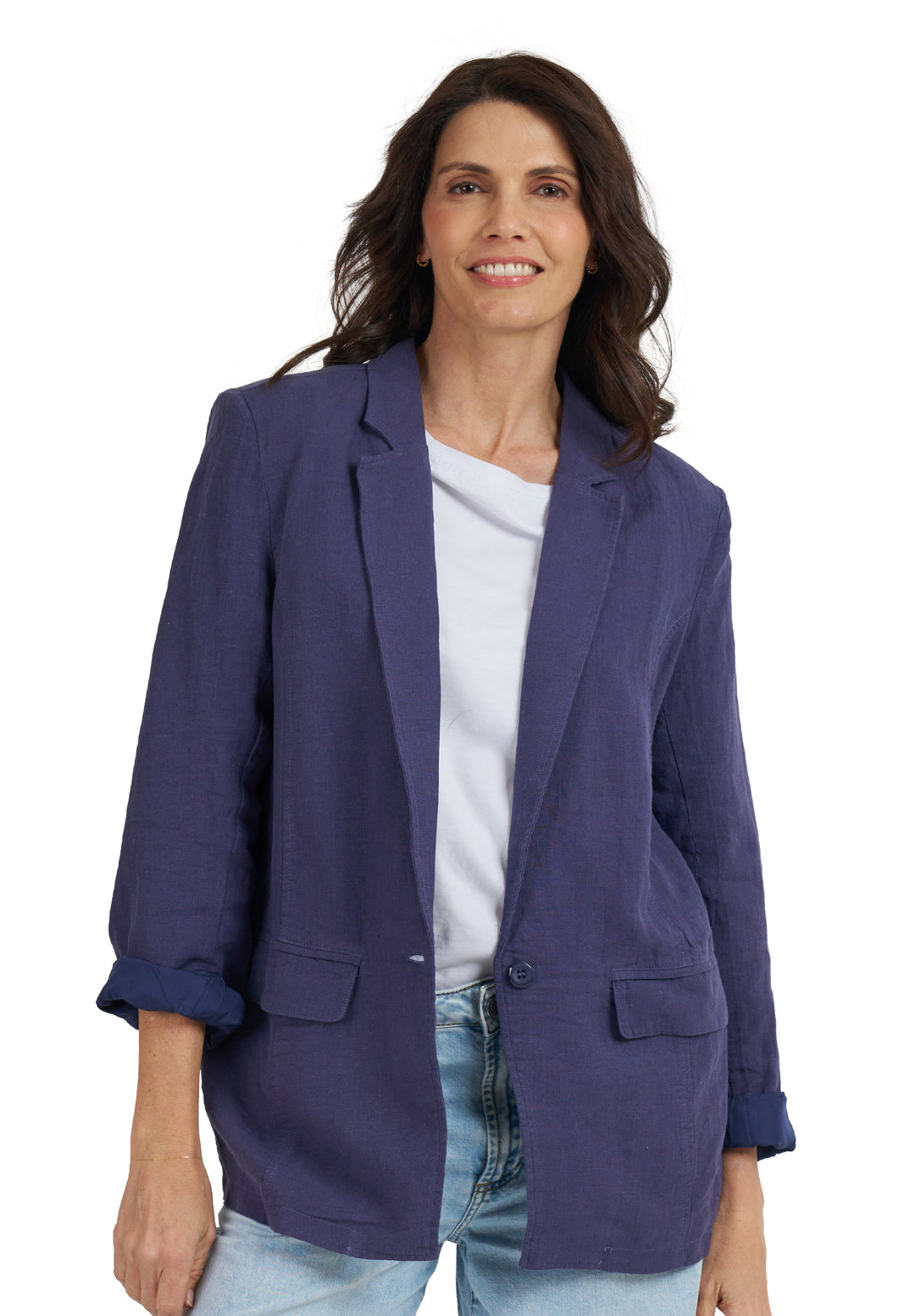 Jackie Blue Oversized Blazer in Pure Linen – - Main Image