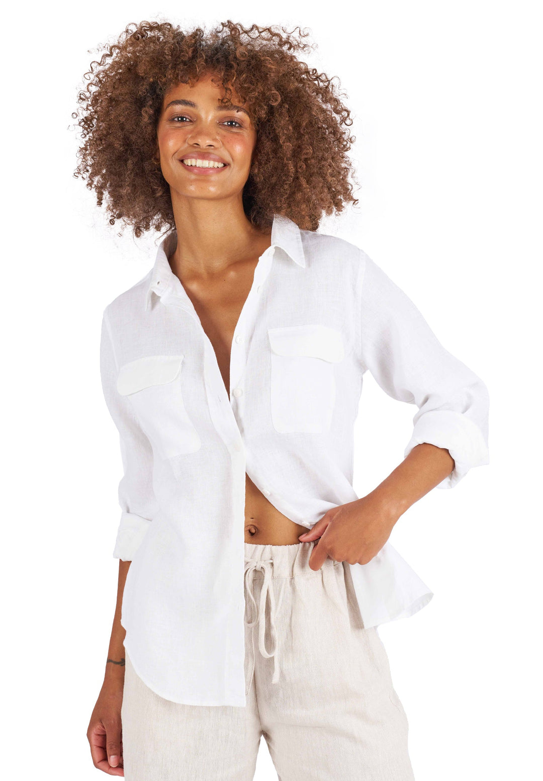 Lete-Linen White Relaxed Linen Shirt