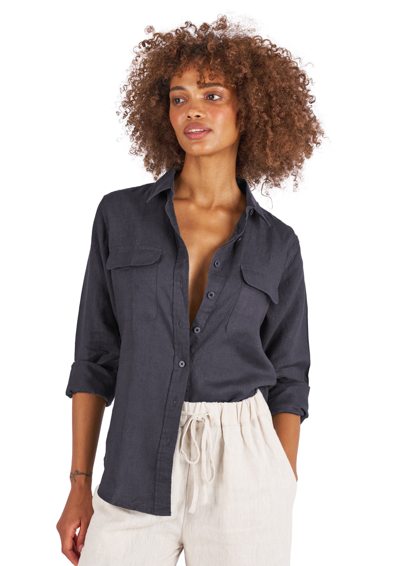 トップス Let LOOSE THOUGHTFUL LINEN SHIRT Lete-Linen Black Classic Linen Shirt With Pockets – camixa.com