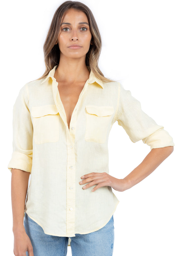 Lete-Linen Vanilla Relaxed Linen Shirt With Pockets