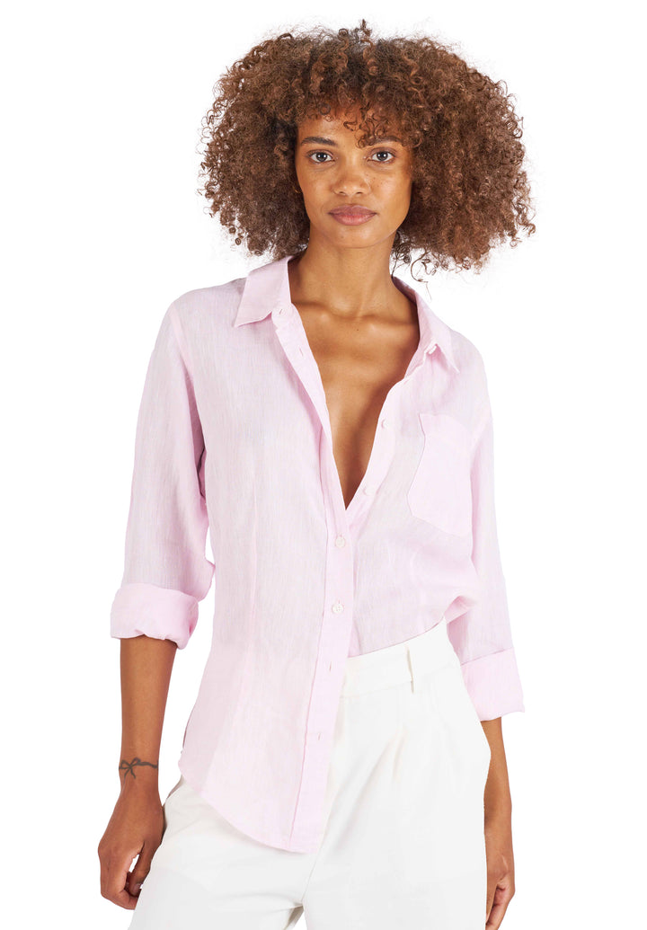 Lina Pink Melange Slim-Fit Linen Shirt