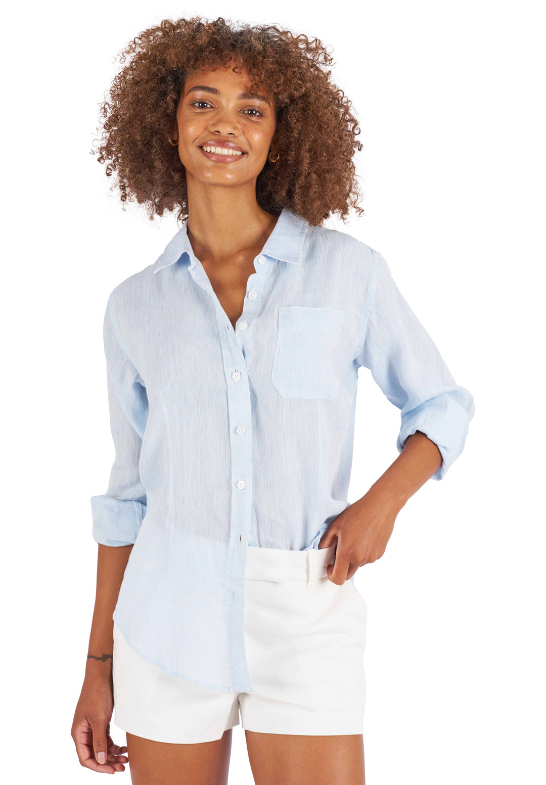Lina Azure Melange Slim-Fit Linen Shirt camixa.com Lina Azure Melange Slim-Fit Linen Shirt camixa.com