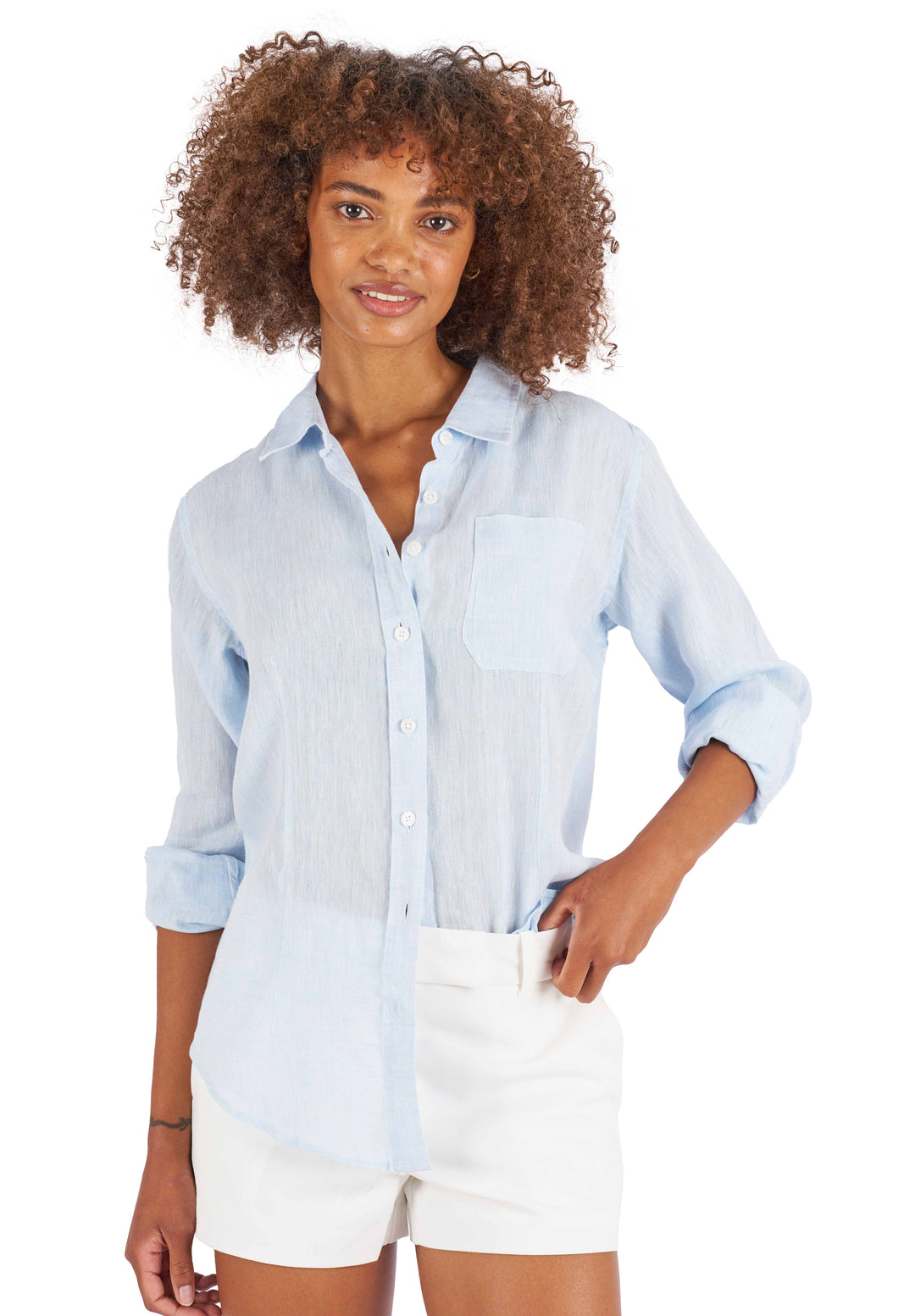 Lina Azure Melange Slim-Fit Linen Shirt