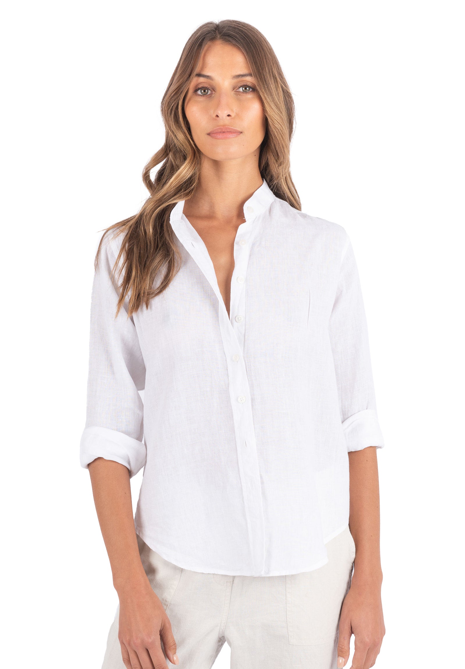 Lotus White Classic Linen Shirt with Mandarin Collar – camixa.com