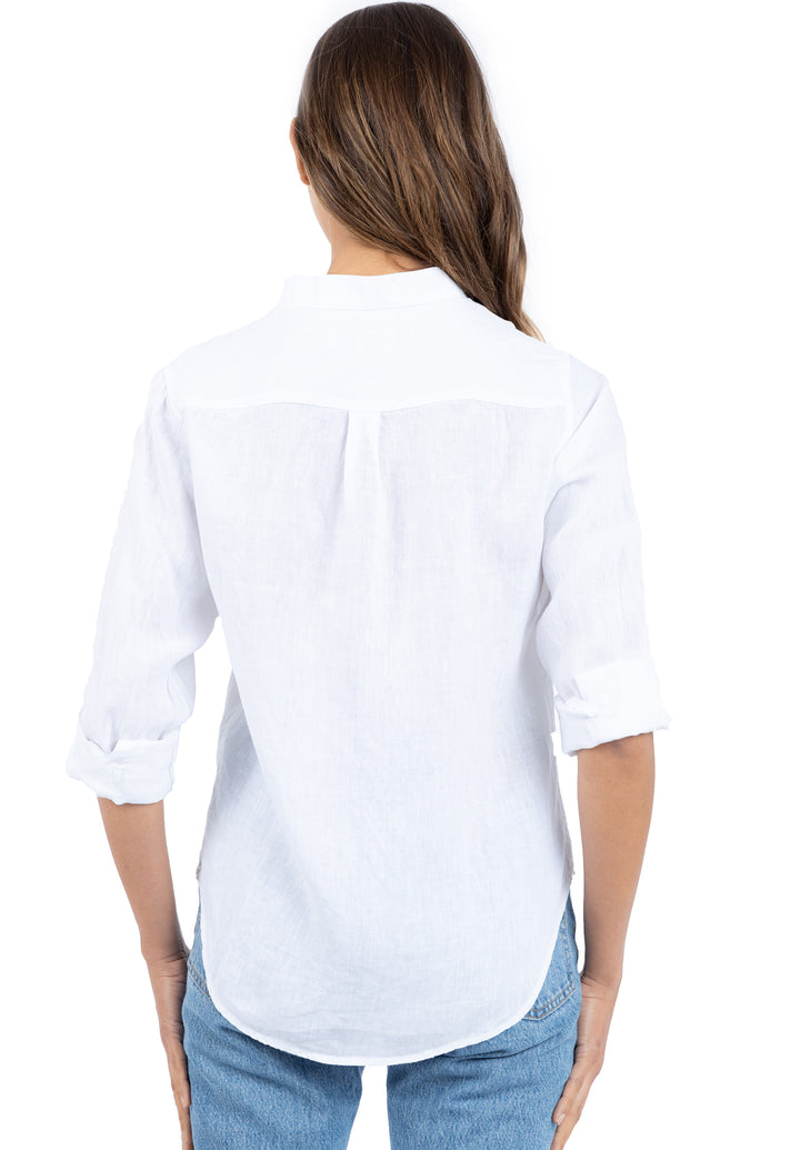 Lotus White Relaxed Linen Shirt with Mandarin Collar