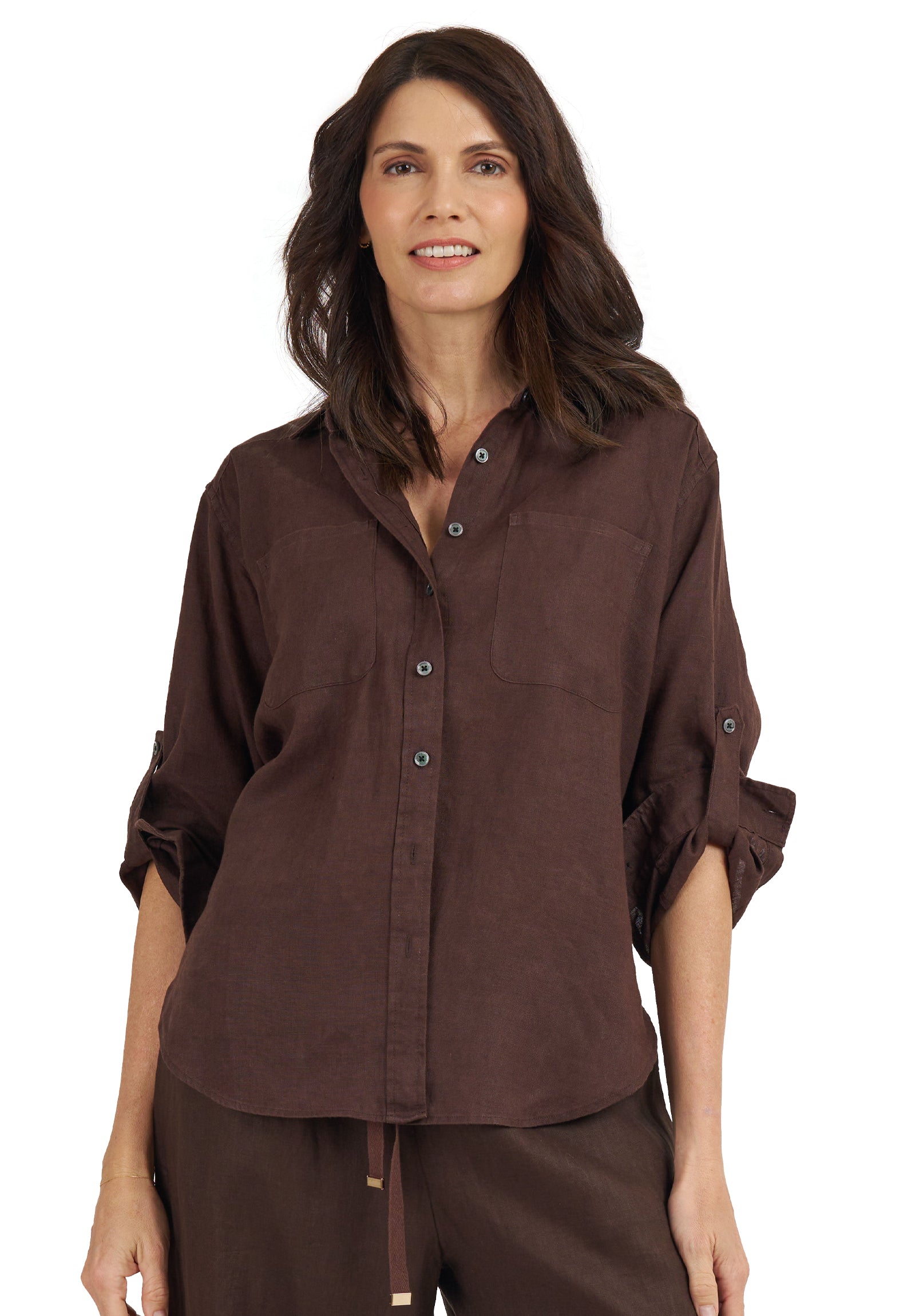 Luna Coffee Oversized Linen Shirt with Pockets – camixa.com