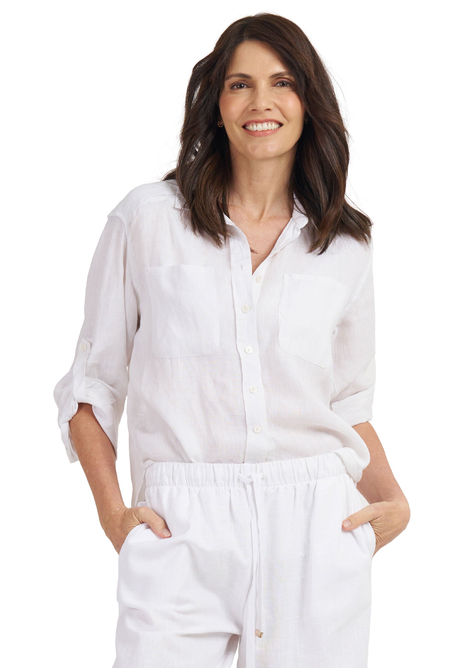 Luna White Oversized Linen Shirt with Pockets – camixa.com