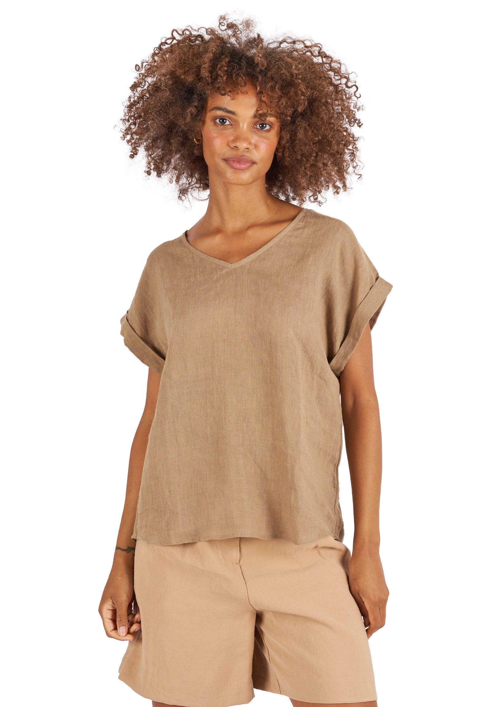 Martina Hazelnut Sand Washed Linen T-Shirt – camixa.com