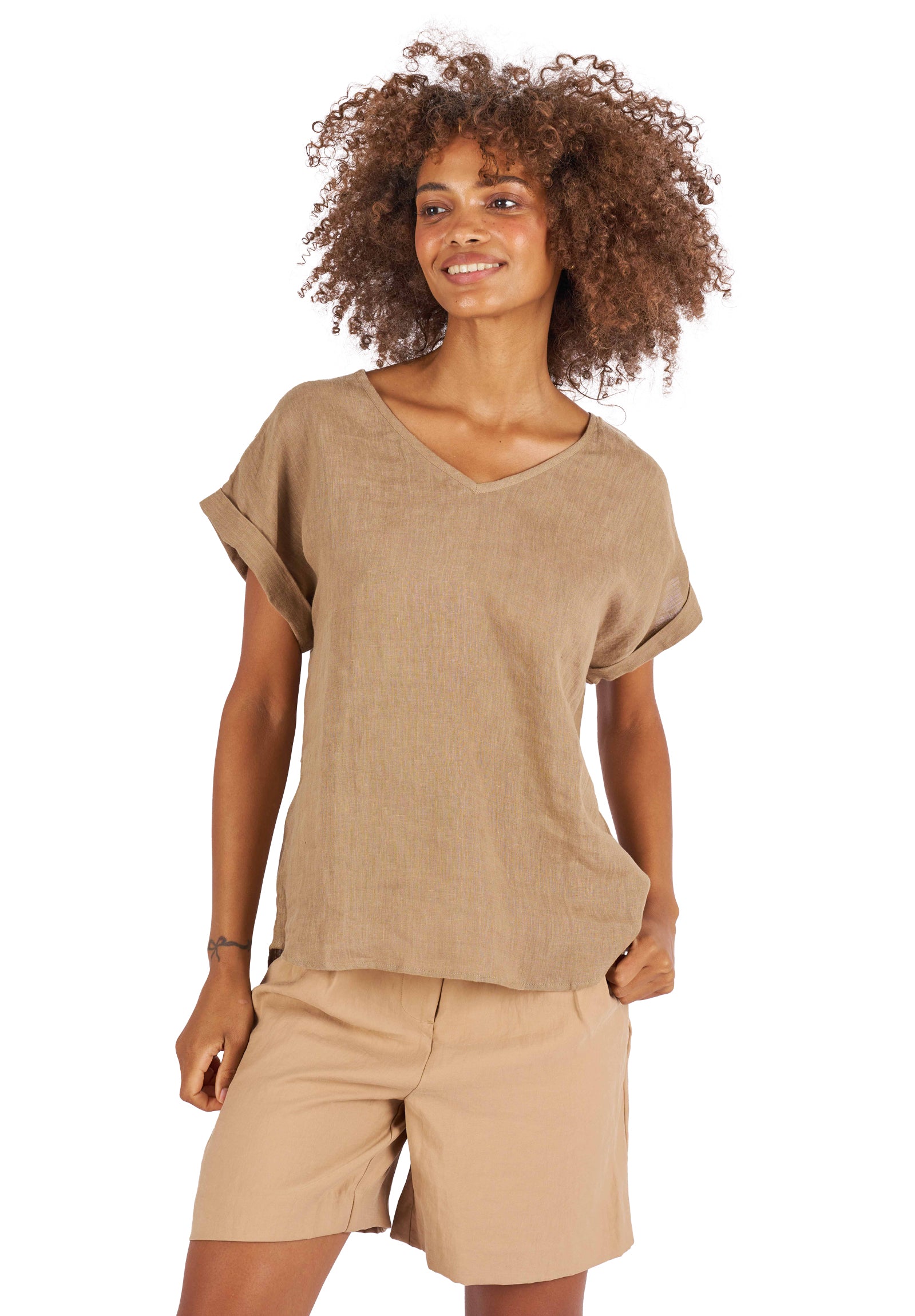 Martina Hazelnut Sand Washed Linen T-Shirt – camixa.com
