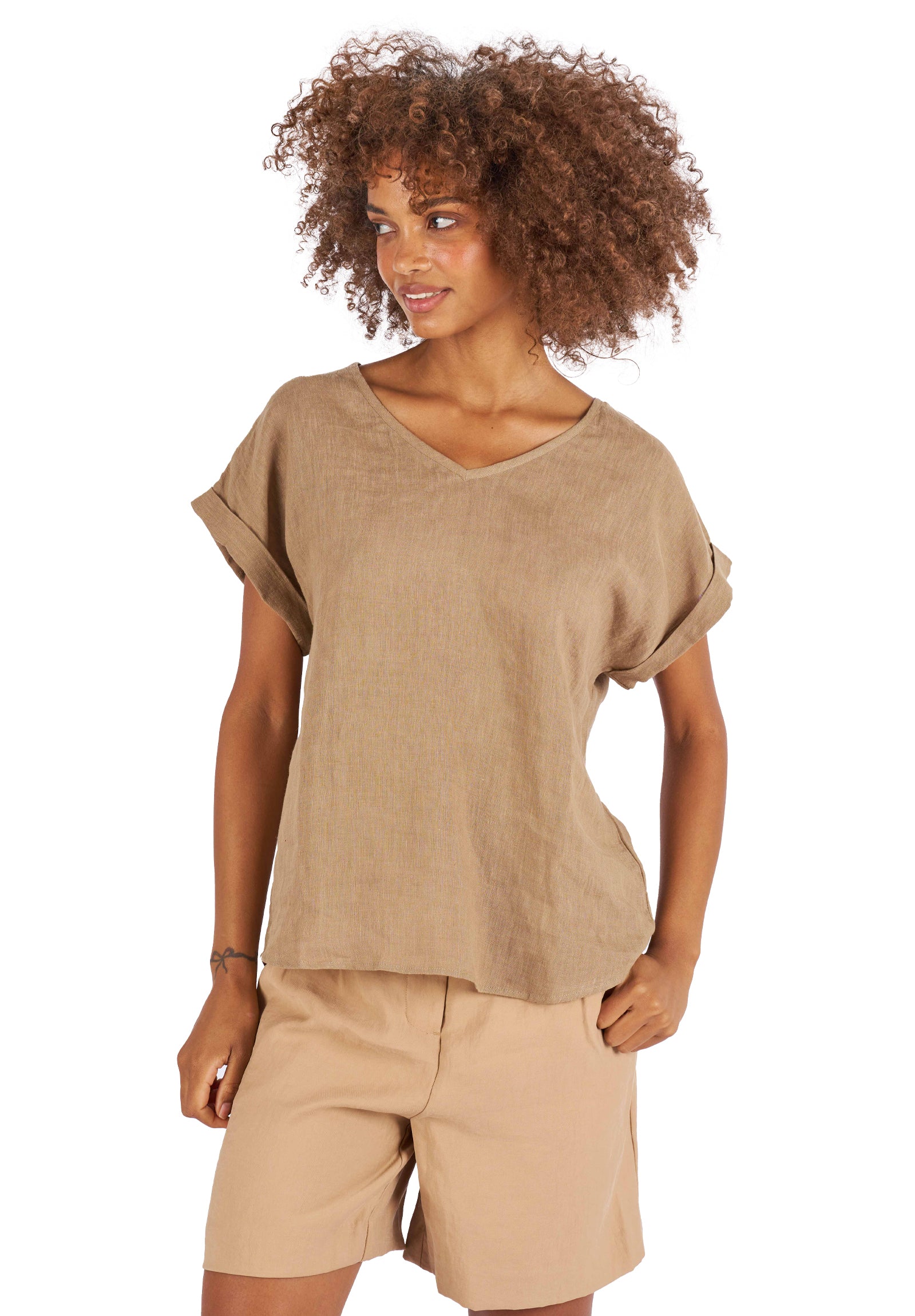Martina Hazelnut Sand Washed Linen T-Shirt – camixa.com