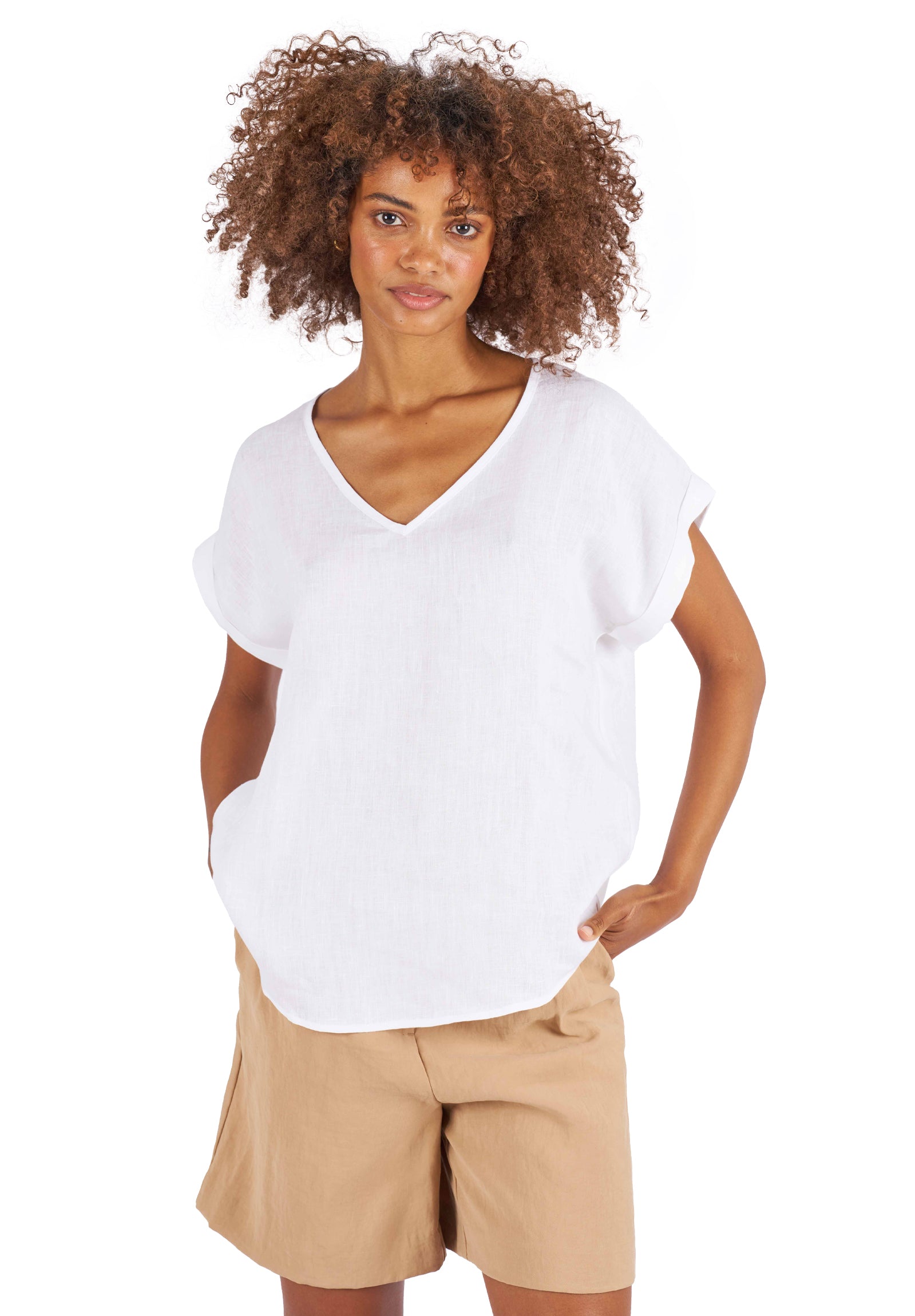 Martina White Sand Washed Linen T-Shirt – camixa.com