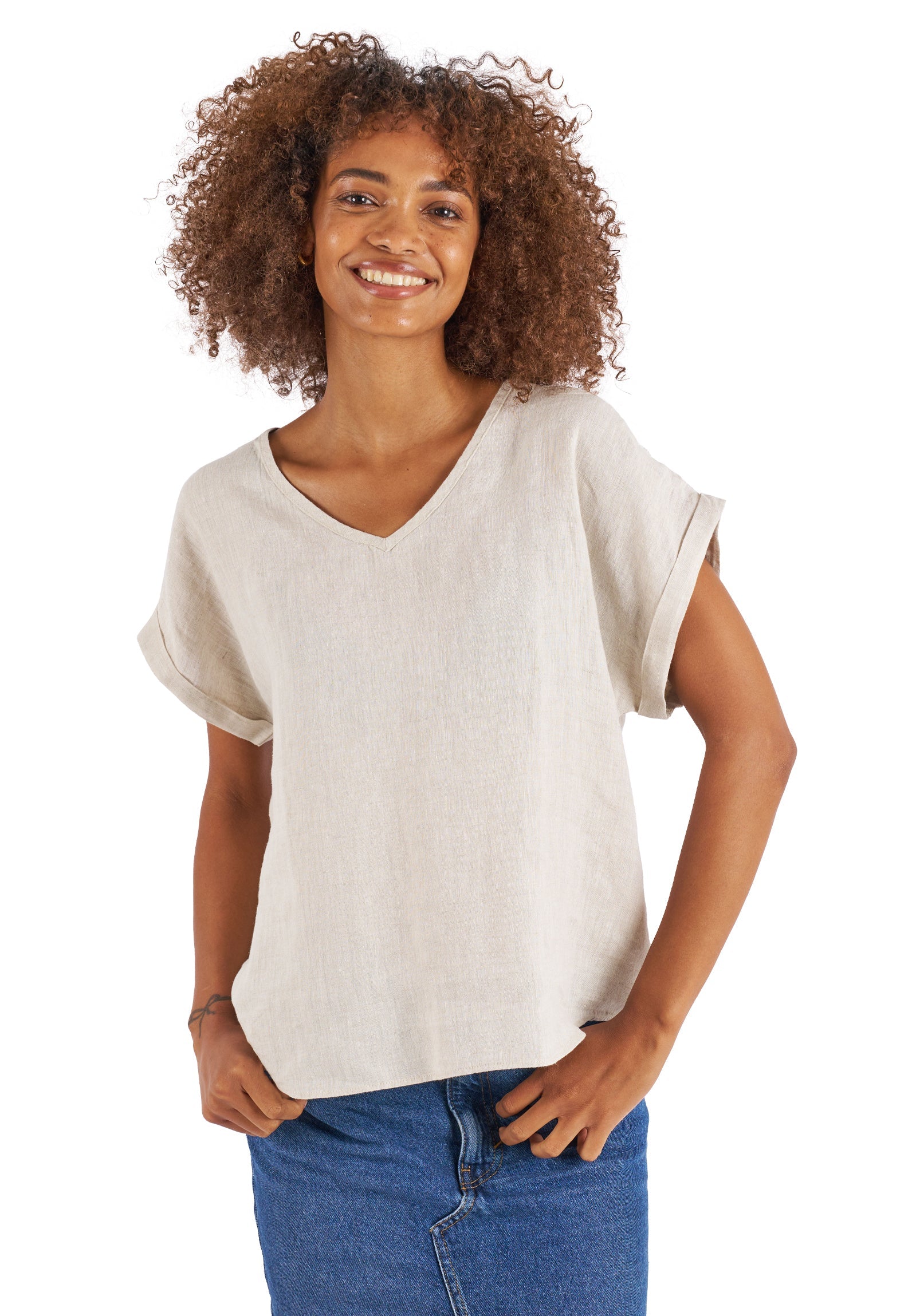 Martina Natural Sand Washed Linen T-Shirt – camixa.com