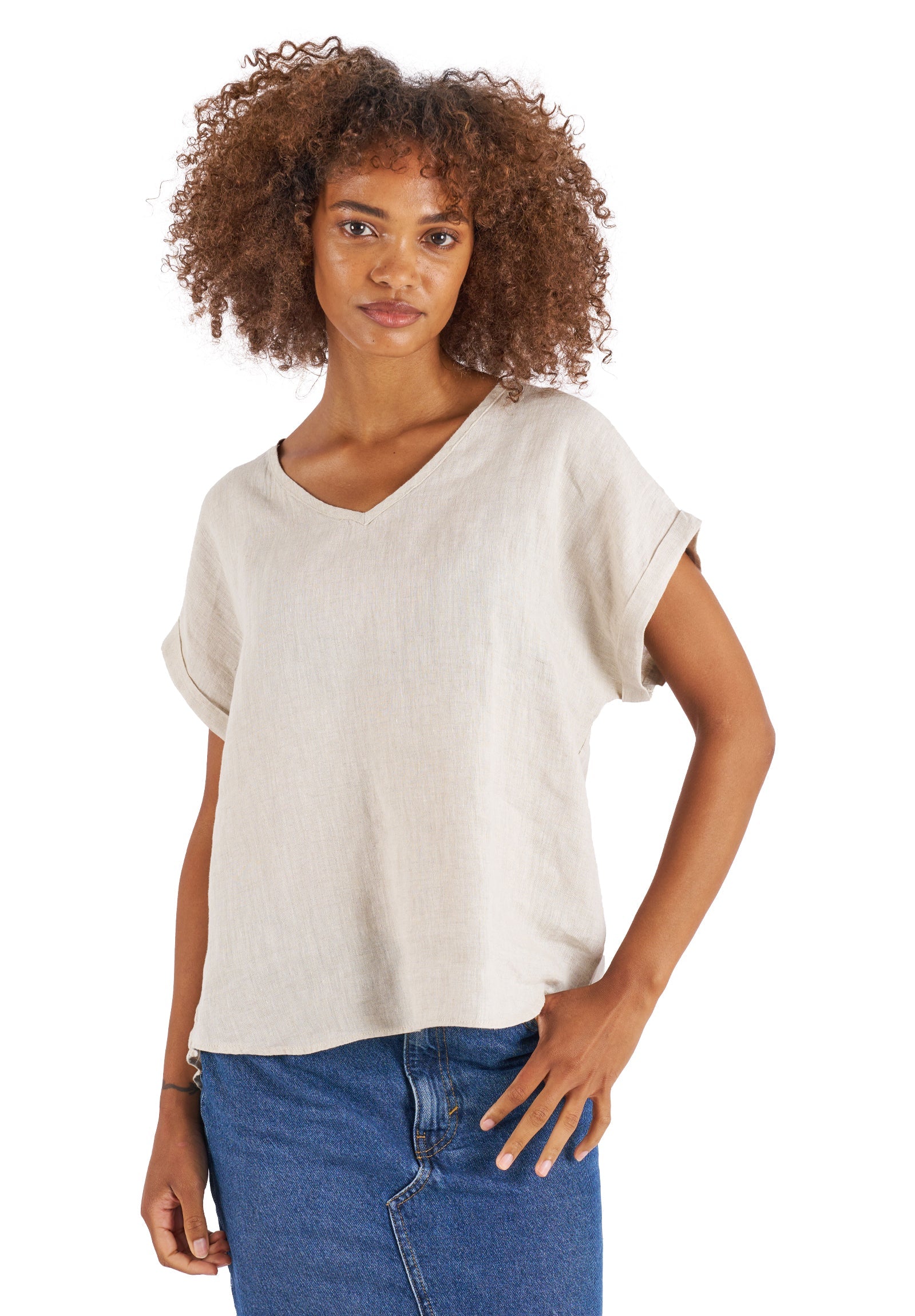Martina Natural Sand Washed Linen T-Shirt – camixa.com