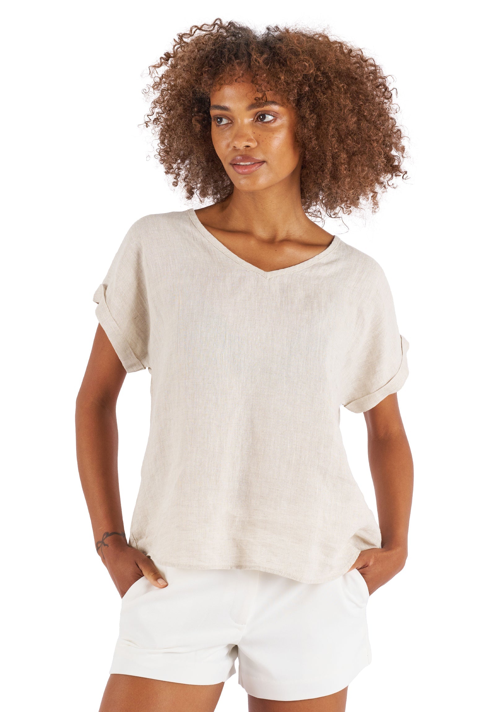 Martina Natural Sand Washed Linen T-Shirt – camixa.com