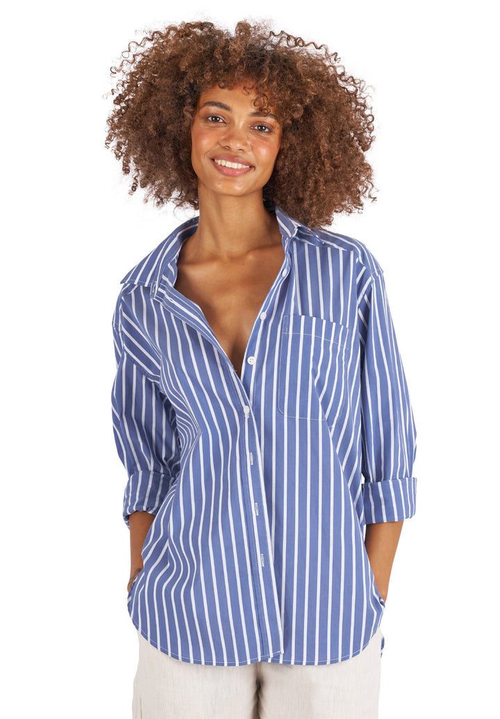 Poppy-Cotton Dark Blue Stripes Oversized Cotton Shirt
