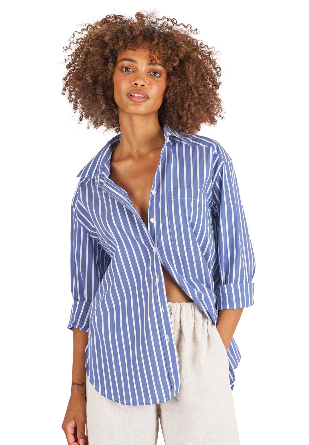 Poppy-Cotton Dark Blue Stripes Oversized Cotton Shirt