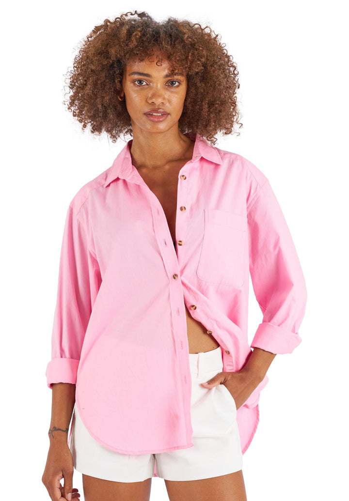 Poppy-Cotton Pink Oversized Cotton Shirt