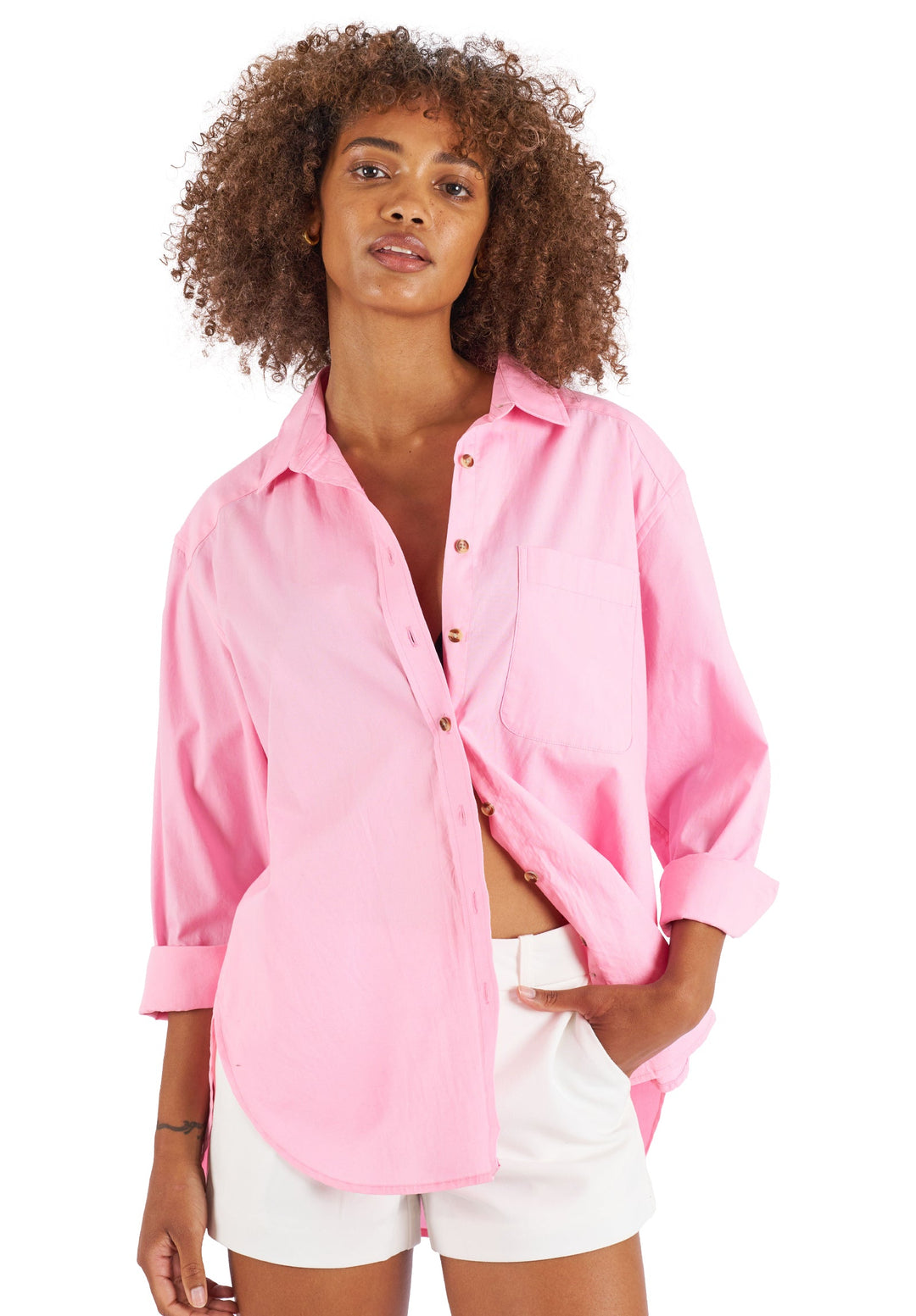 Poppy-Cotton Pink Oversized Cotton Shirt