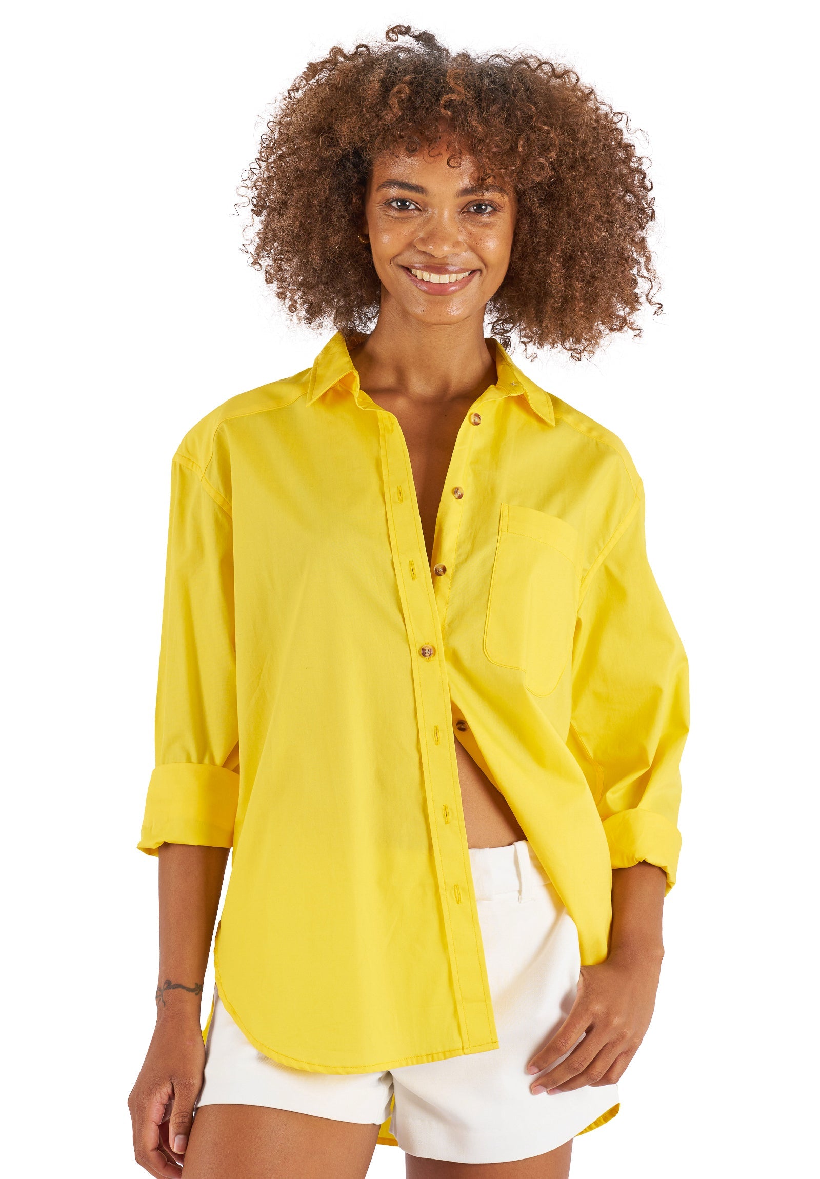 Poppy-Cotton Yellow Oversized Cotton Shirt – camixa.com