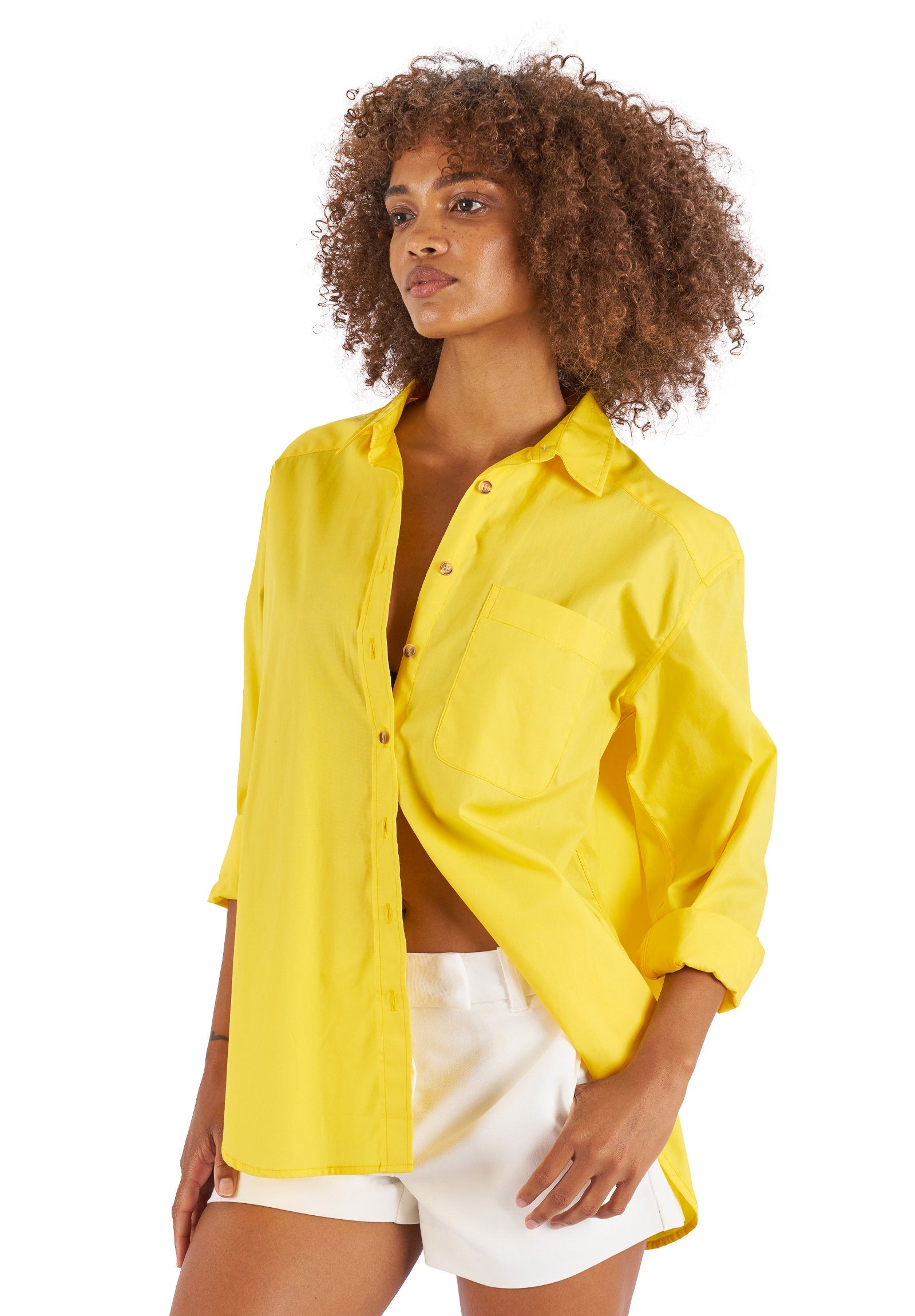 Poppy-Cotton Yellow Oversized Cotton Shirt – camixa.com