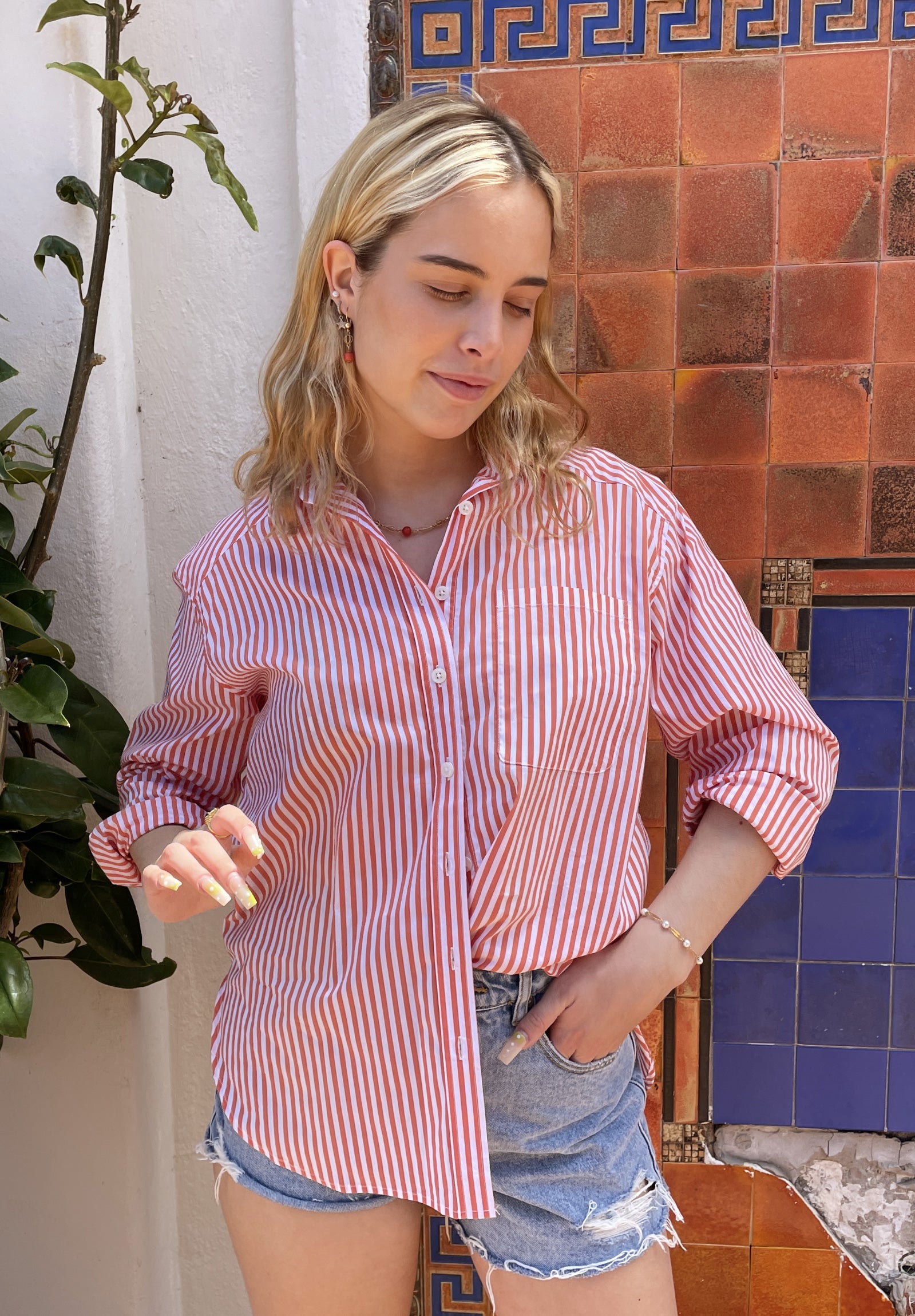 Poppy-Cotton Orange Stripes Oversized Cotton Shirt – camixa.com
