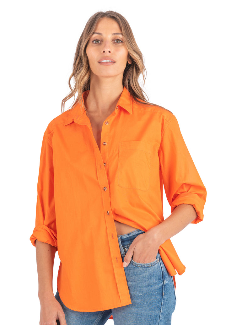Poppy-Cotton Orange Oversized Cotton Shirt