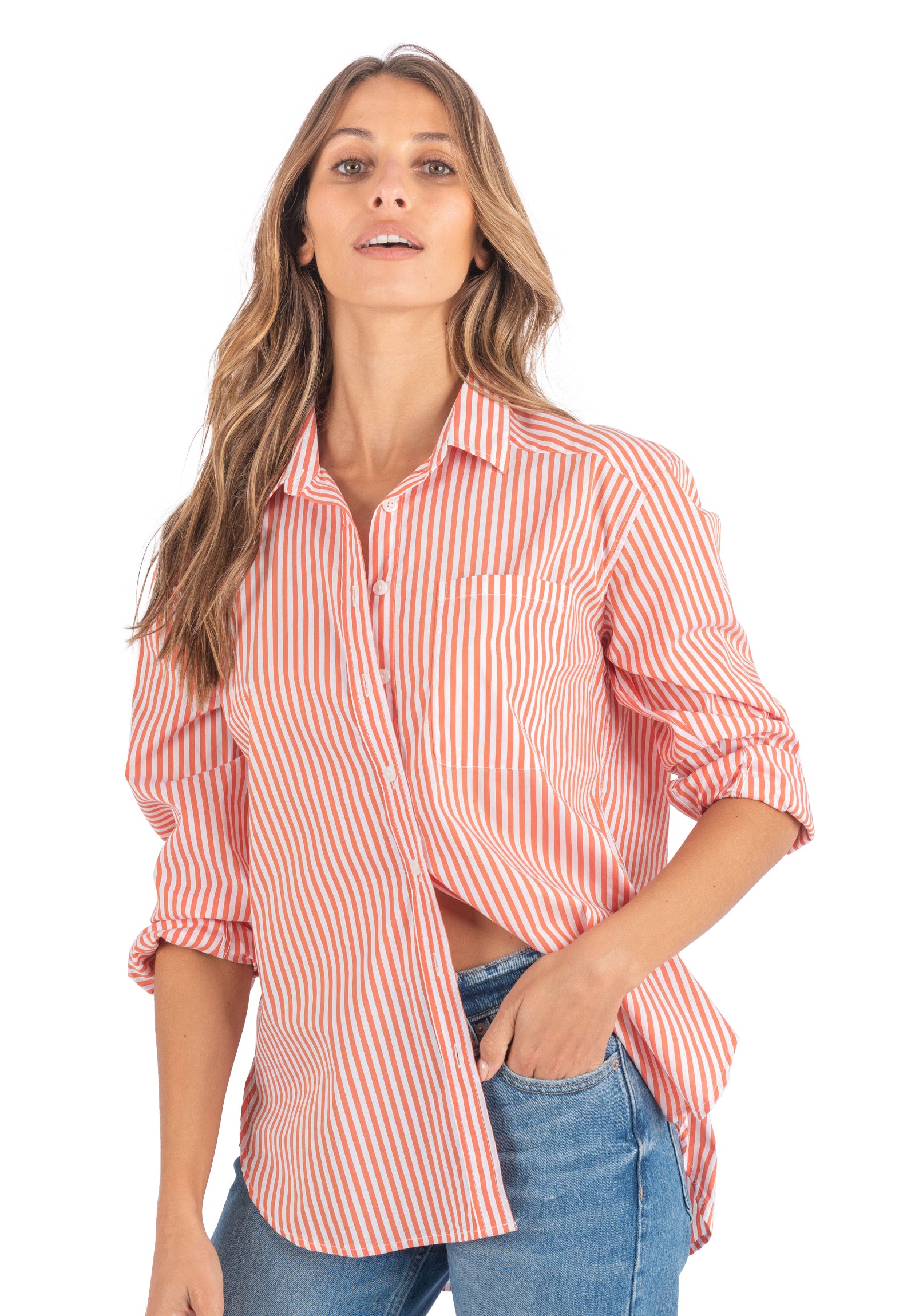 Pink and orange striped sales shirt