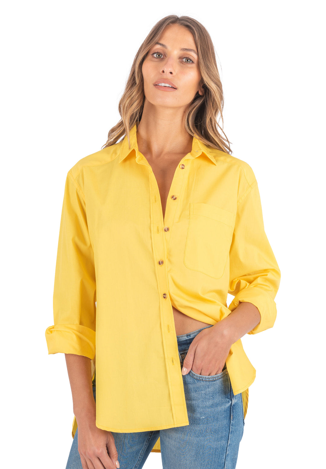 Poppy-Cotton Yellow Oversized Cotton Shirt