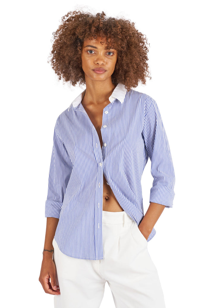 Riga Blue and White Stripes Regular Fit Poplin Cotton Shirt
