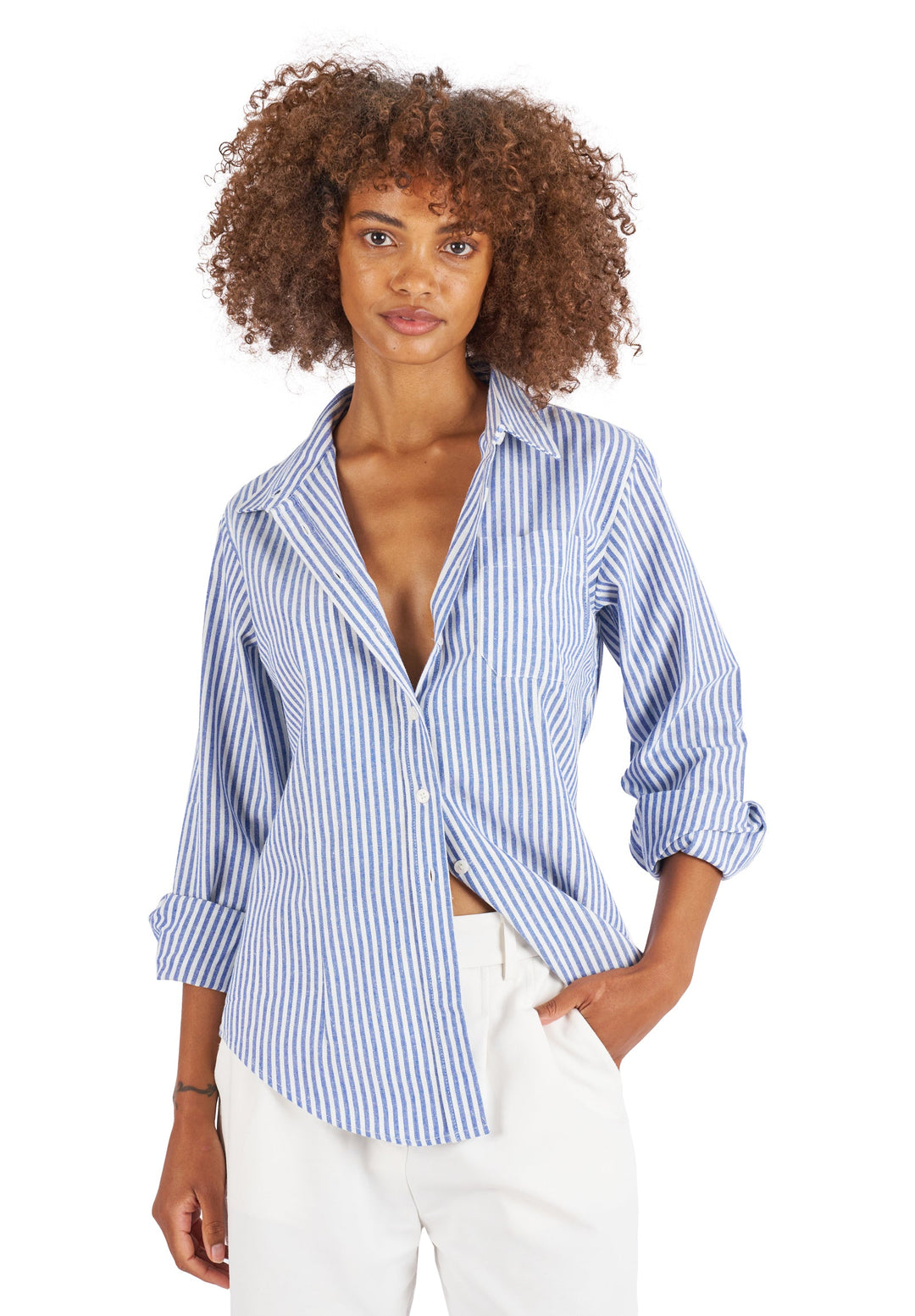 Rina Navy Blue Pin Stripes Slim-Fit Linen Shirt camixa.com Rina Navy Blue Pin Stripes Slim-Fit Linen Shirt camixa.com
