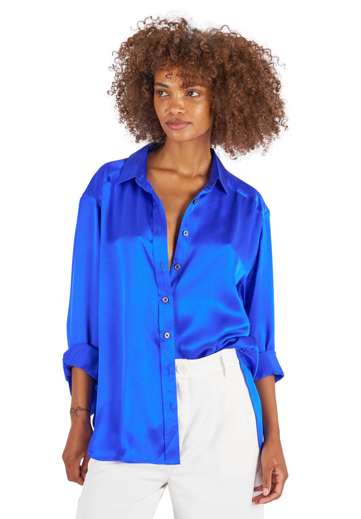 Soie Cobalt Blue Oversized 100% Silk Shirt – camixa.com