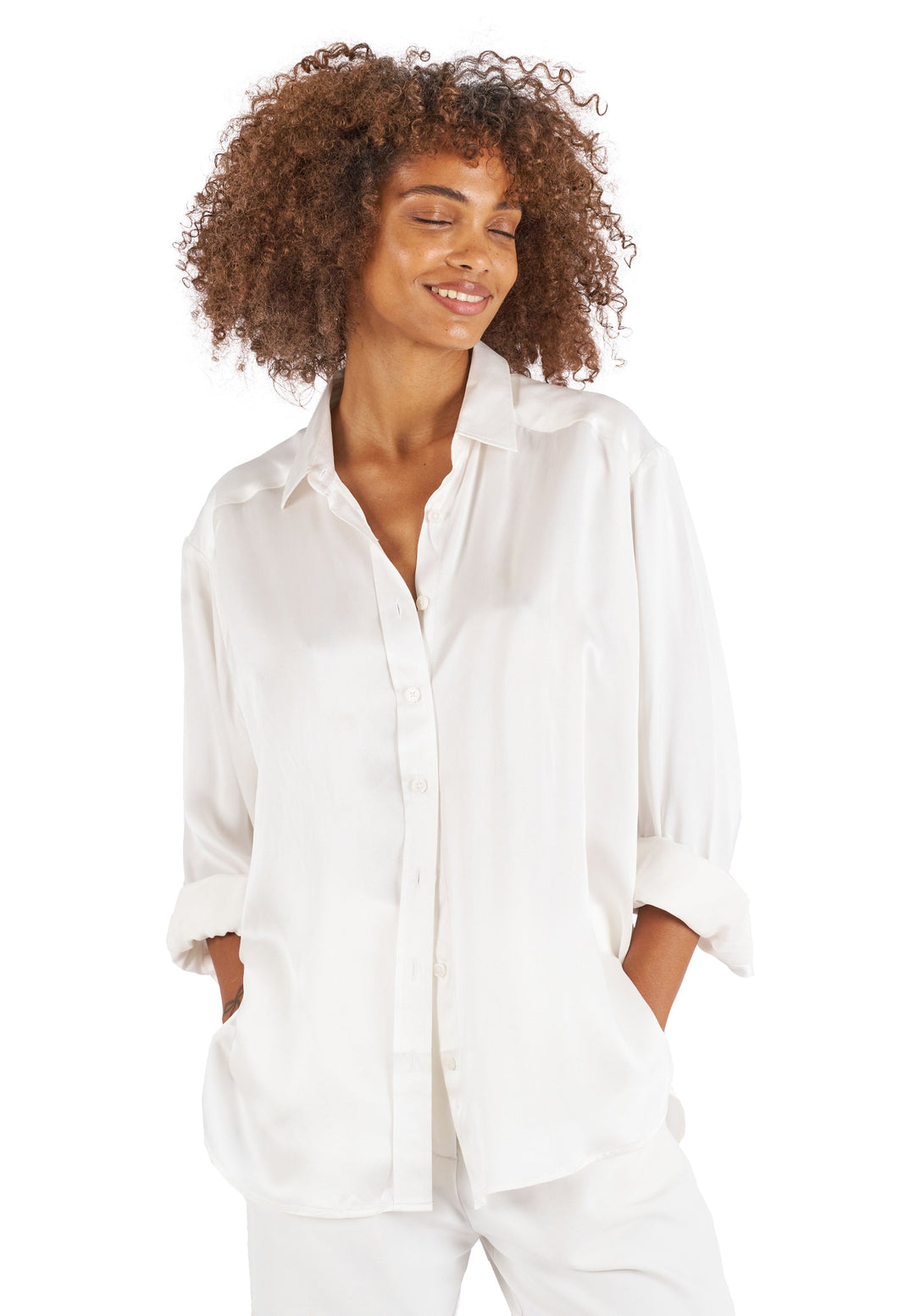 Soie White Oversized 100% Silk Shirt