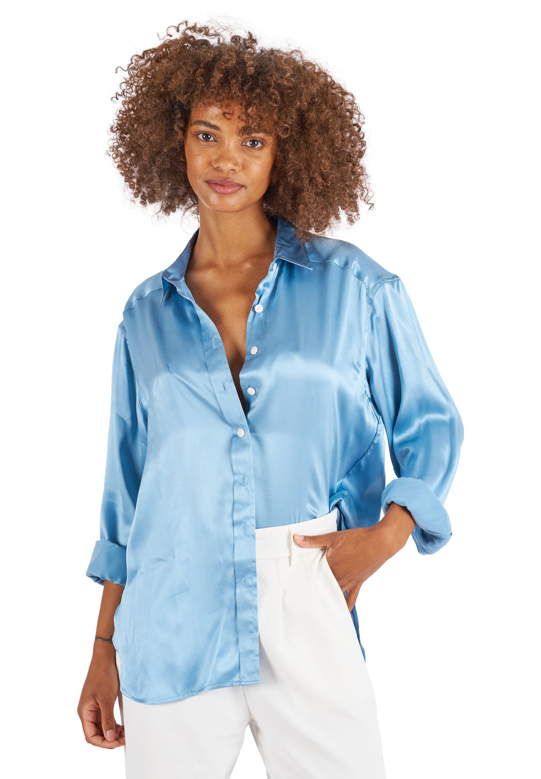 Soie Zenith Blue Oversized 100% Silk Shirt camixa.com Soie Zenith Blue Oversized 100% Silk Shirt camixa.com