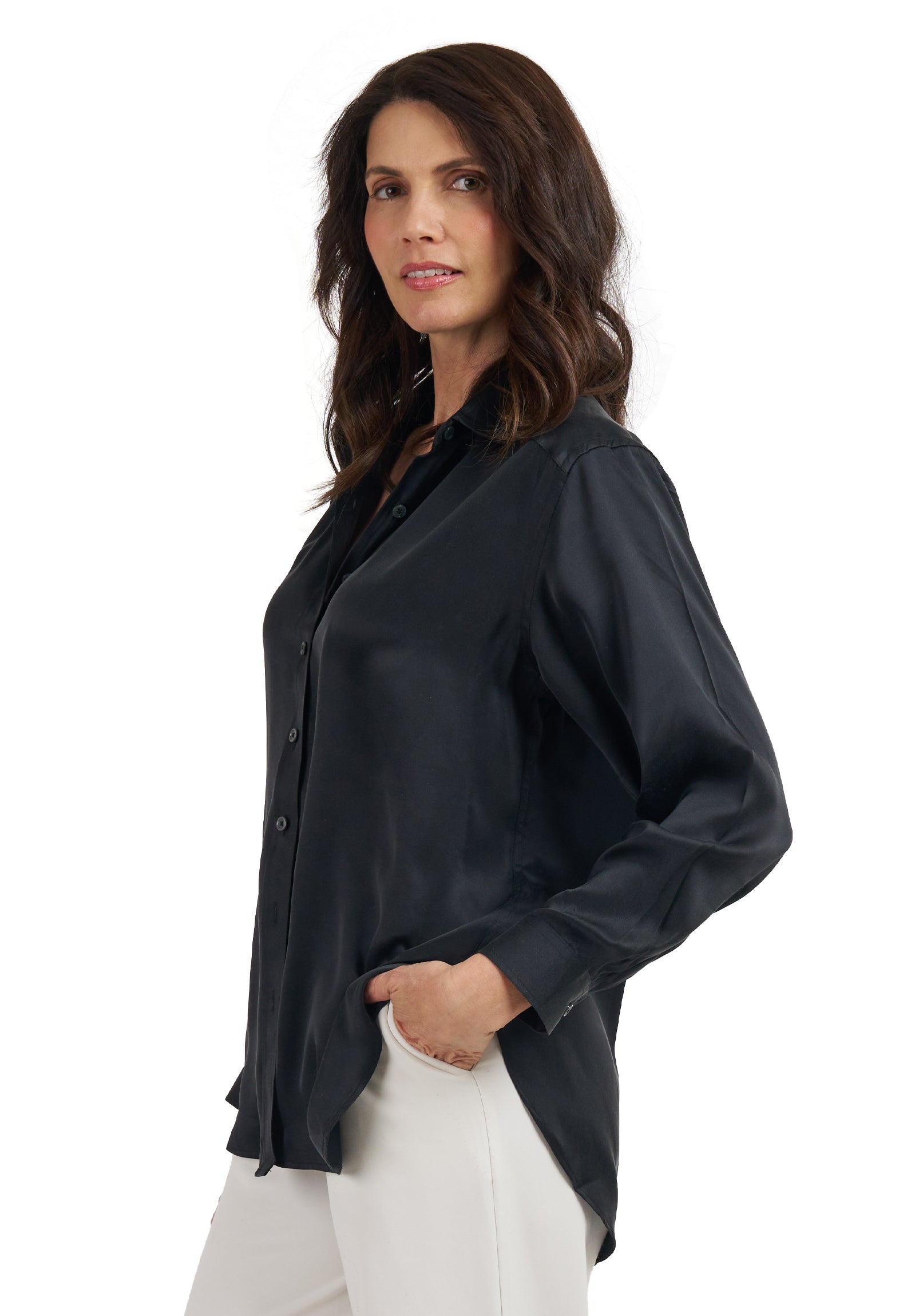 Soie Black Oversized 100% Silk Shirt – camixa.com
