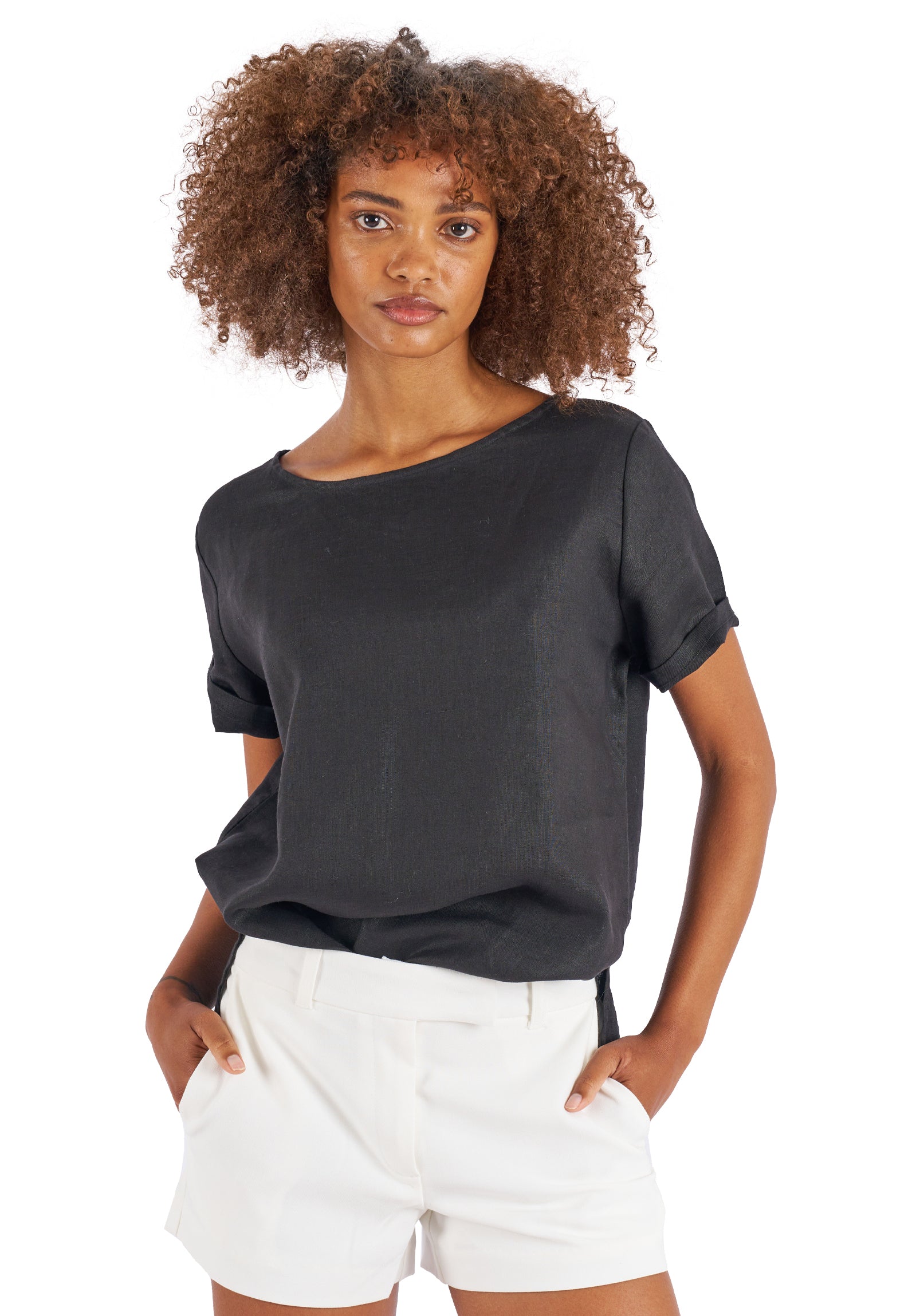 Teena-Linen Black T-Shirt – camixa.com