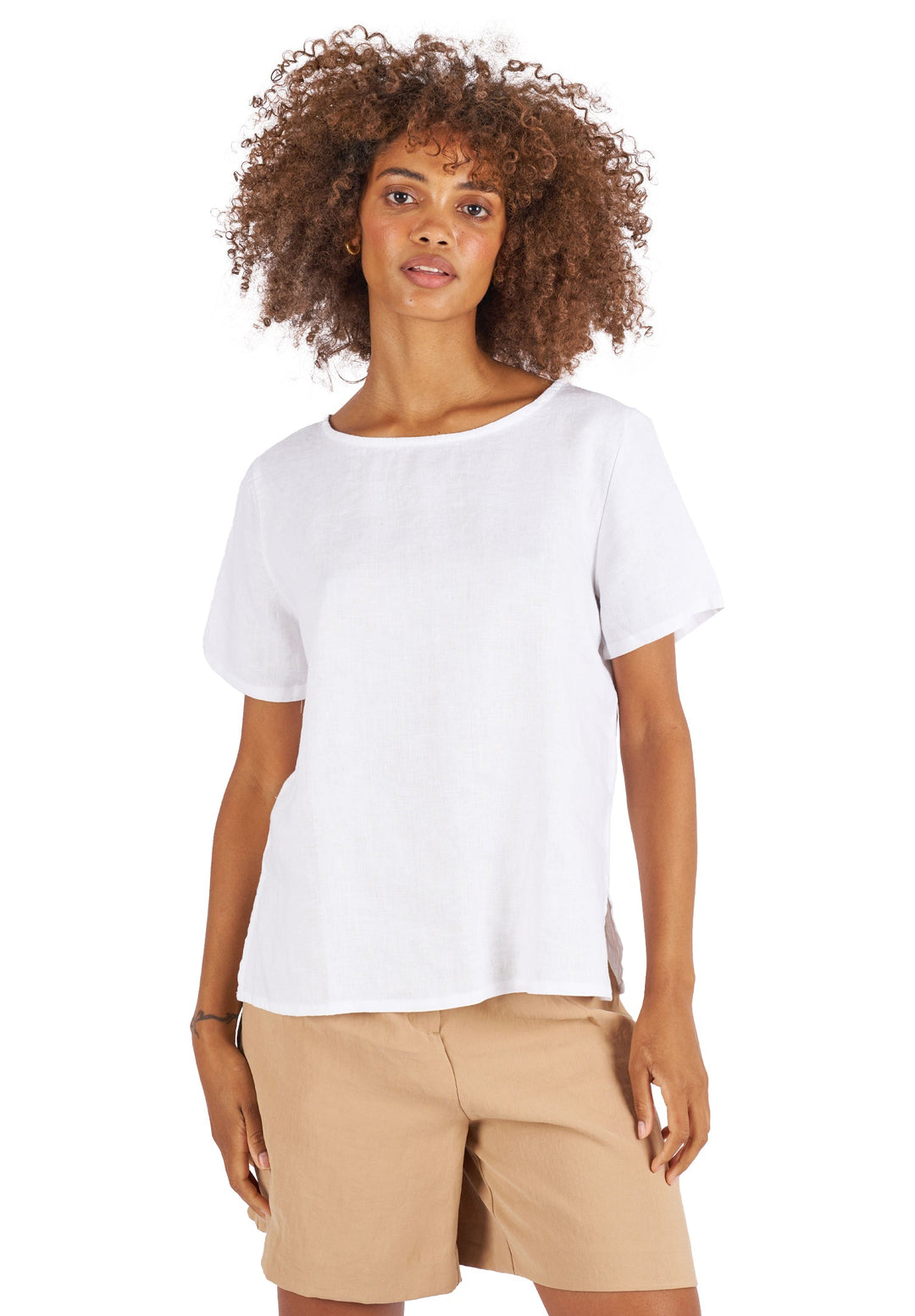 Teena-Linen White T-Shirt