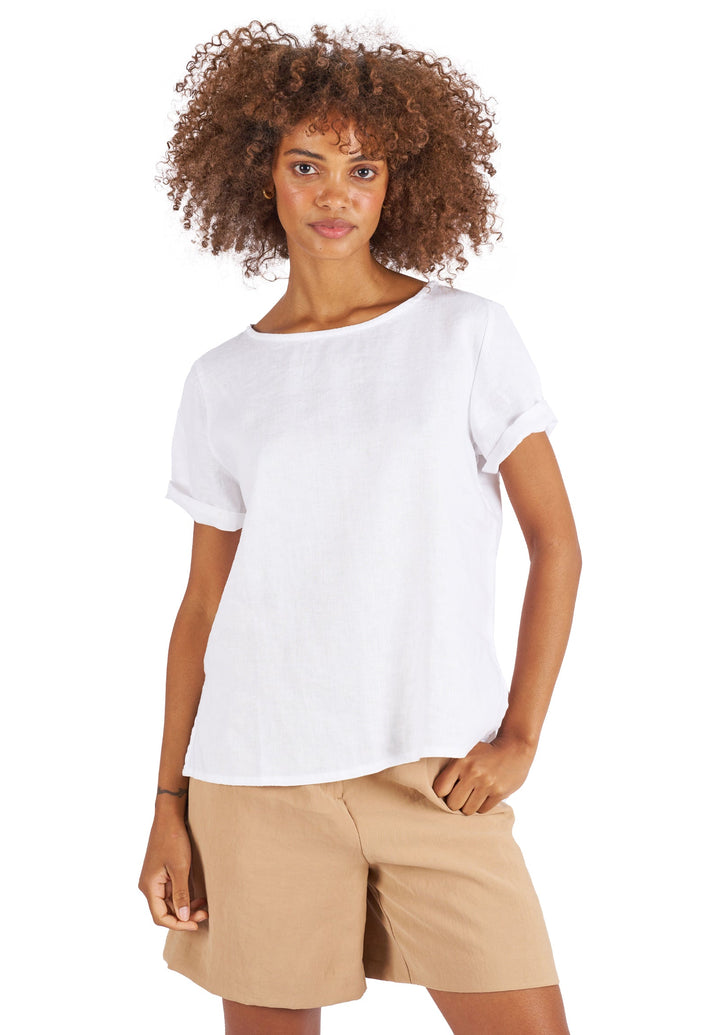 Teena-Linen White T-Shirt