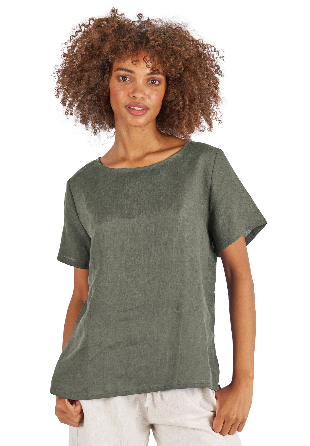 Teena-Linen Green T-Shirt