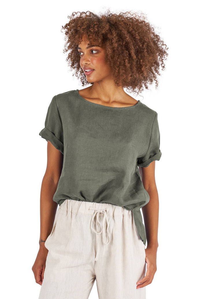 Teena-Linen Green Linen T-Shirt