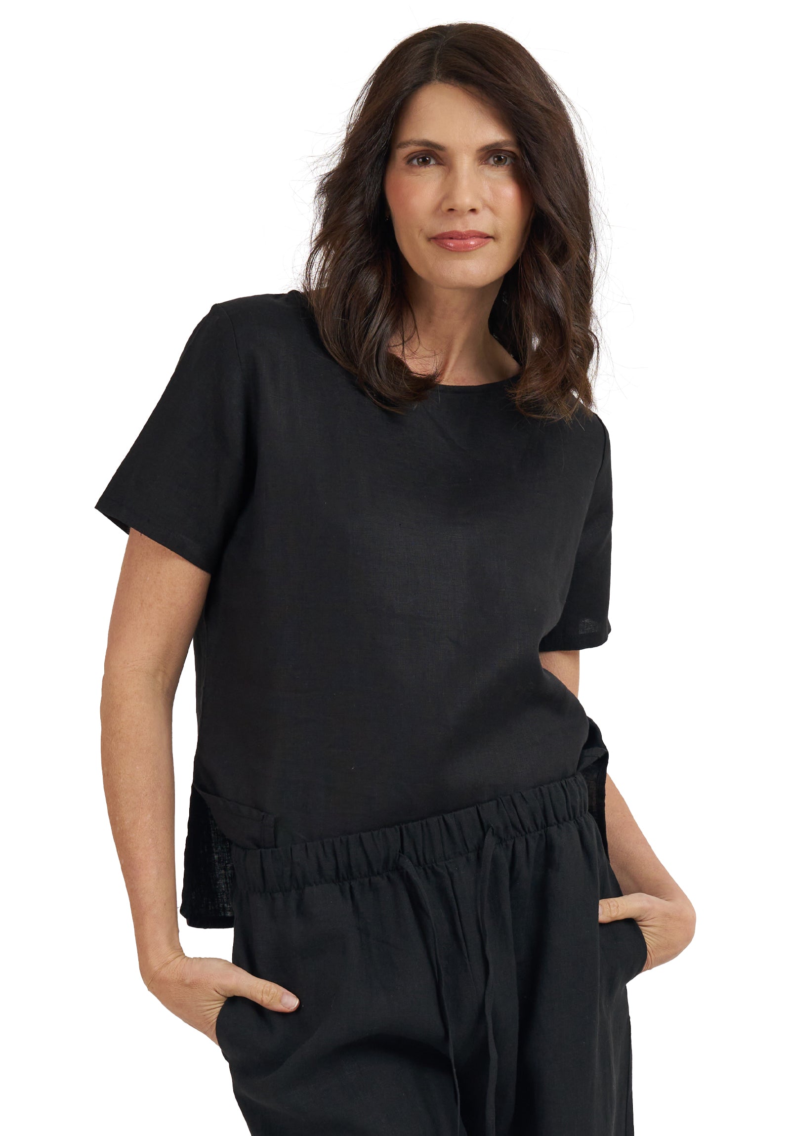 Teena-Linen Black T-Shirt – camixa.com