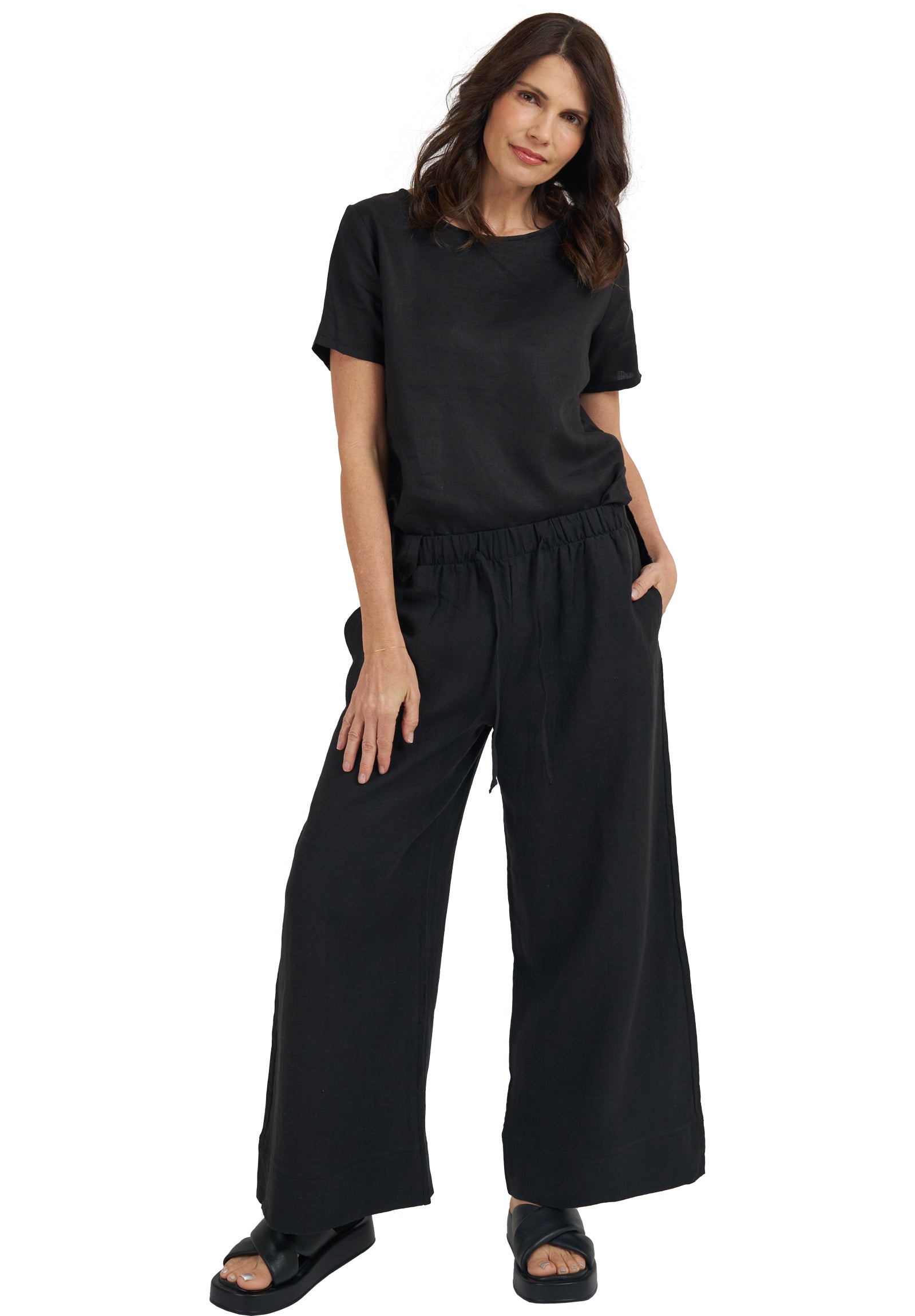 Teena-Linen Black T-Shirt – camixa.com