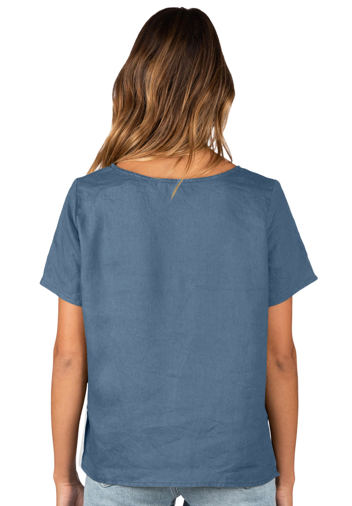 Teena Blue, Sand Washed Linen T-Shirt