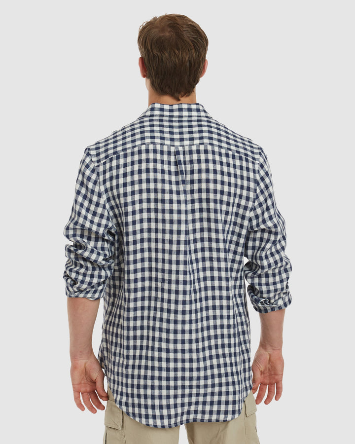 Antibes Blue Gingham Linen Shirt - Casual Fit