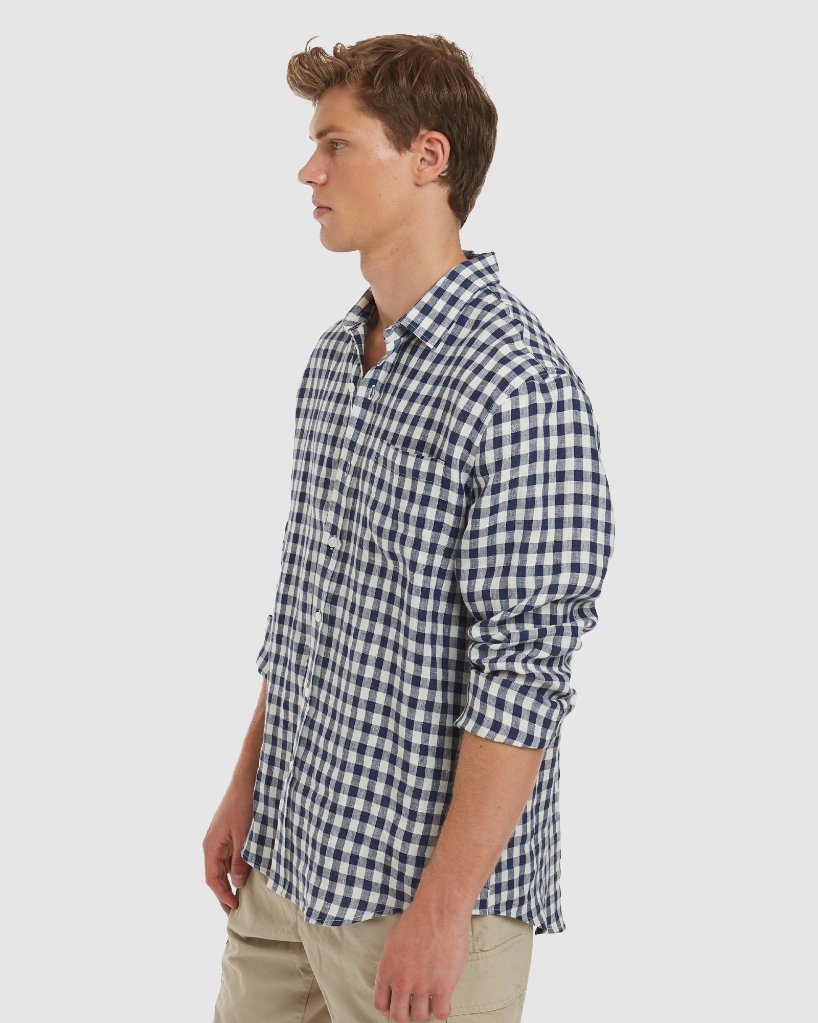 Antibes Blue Gingham Linen Shirt - Casual Fit – camixa.com